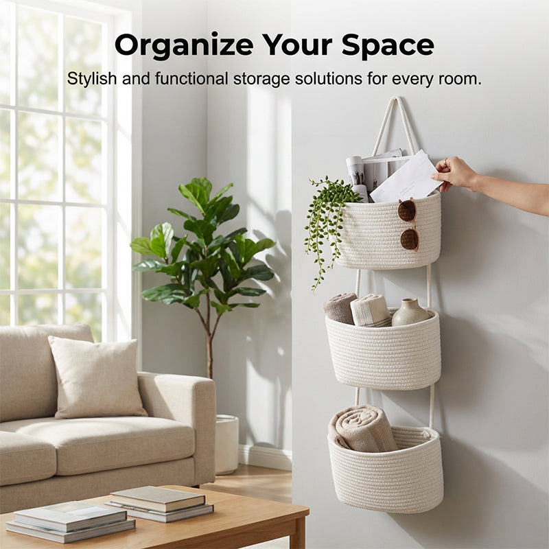 β¨ Wall-Hanging Storage Organizer β 3-Tier, Boho Style, Space-Saving π‘
