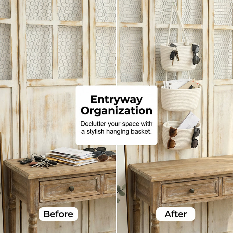 β¨ Wall-Hanging Storage Organizer β 3-Tier, Boho Style, Space-Saving π‘