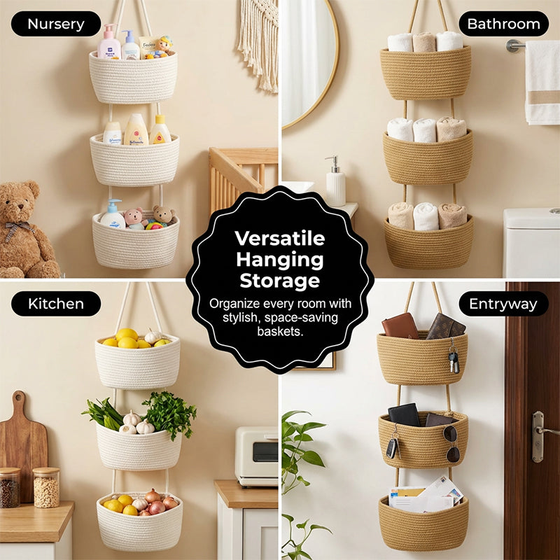 β¨ Wall-Hanging Storage Organizer β 3-Tier, Boho Style, Space-Saving π‘