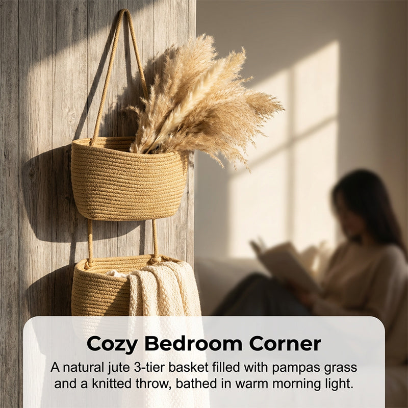 β¨ Wall-Hanging Storage Organizer β 3-Tier, Boho Style, Space-Saving π‘