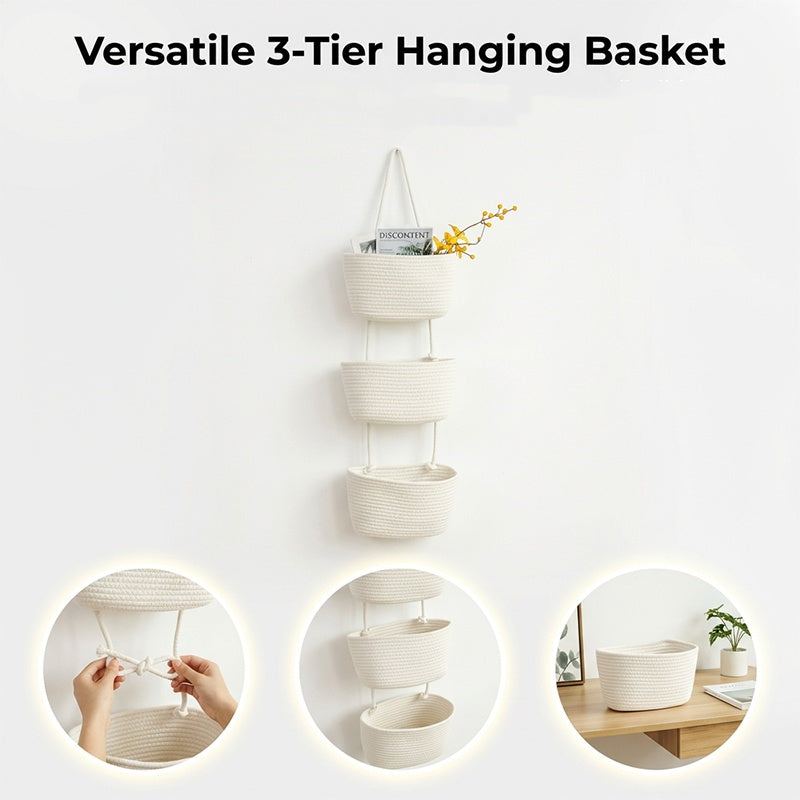 β¨ Wall-Hanging Storage Organizer β 3-Tier, Boho Style, Space-Saving π‘