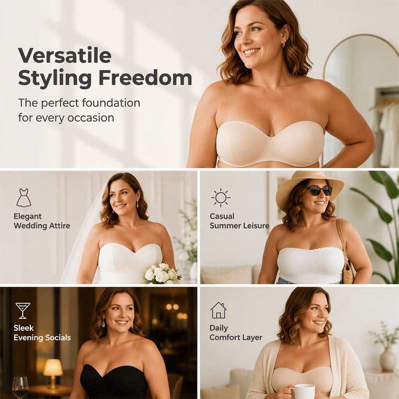 Women's Plus Size Strapless Non-Slip Bandeau Bra