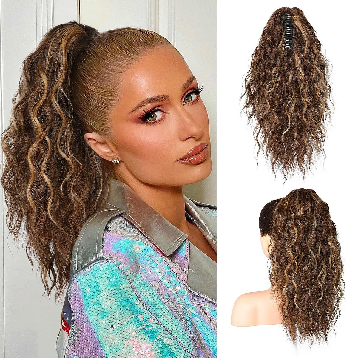 18 Inch Curly Wavy Frizzy Hair Extension with Ponytail