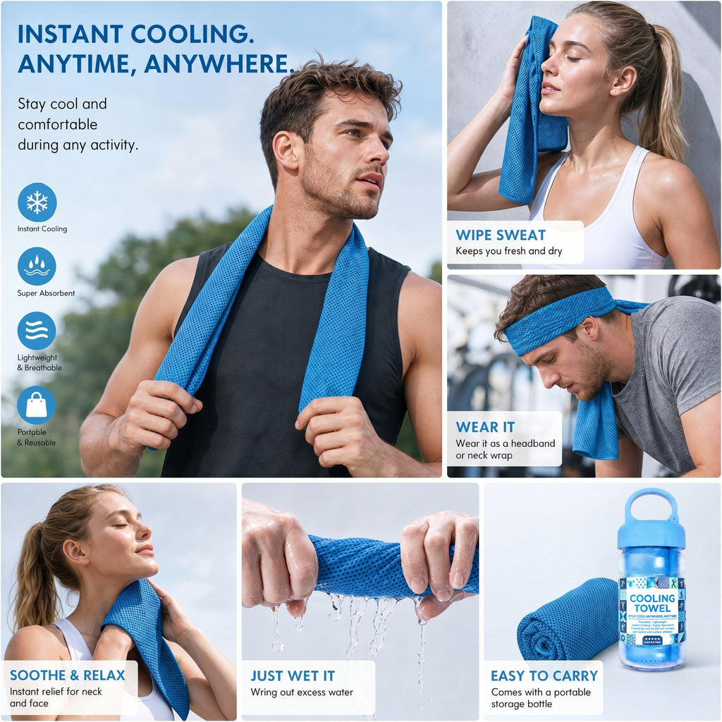 ⏰Last Day Buy 1 Get 1 Free❄💦Cold Sweat Towel You Can Use Anywhere, Anytime! Reusable Soft Absorbent Cooling Portable