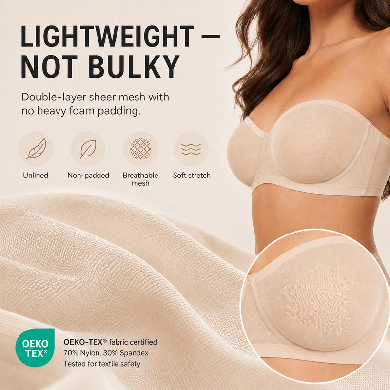 💜Women's Convertible Strapless Minimiser Bandeau Bra Underwire Unlined for Large Bust