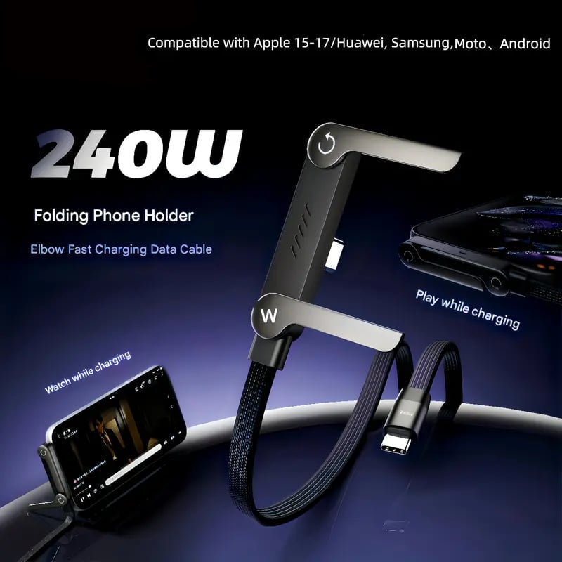 ⚡ Invisible Holder Charger Cable with Stand – Hidden Bracket Design, Fast Charging Support, Tangle-Free & Durable 📱