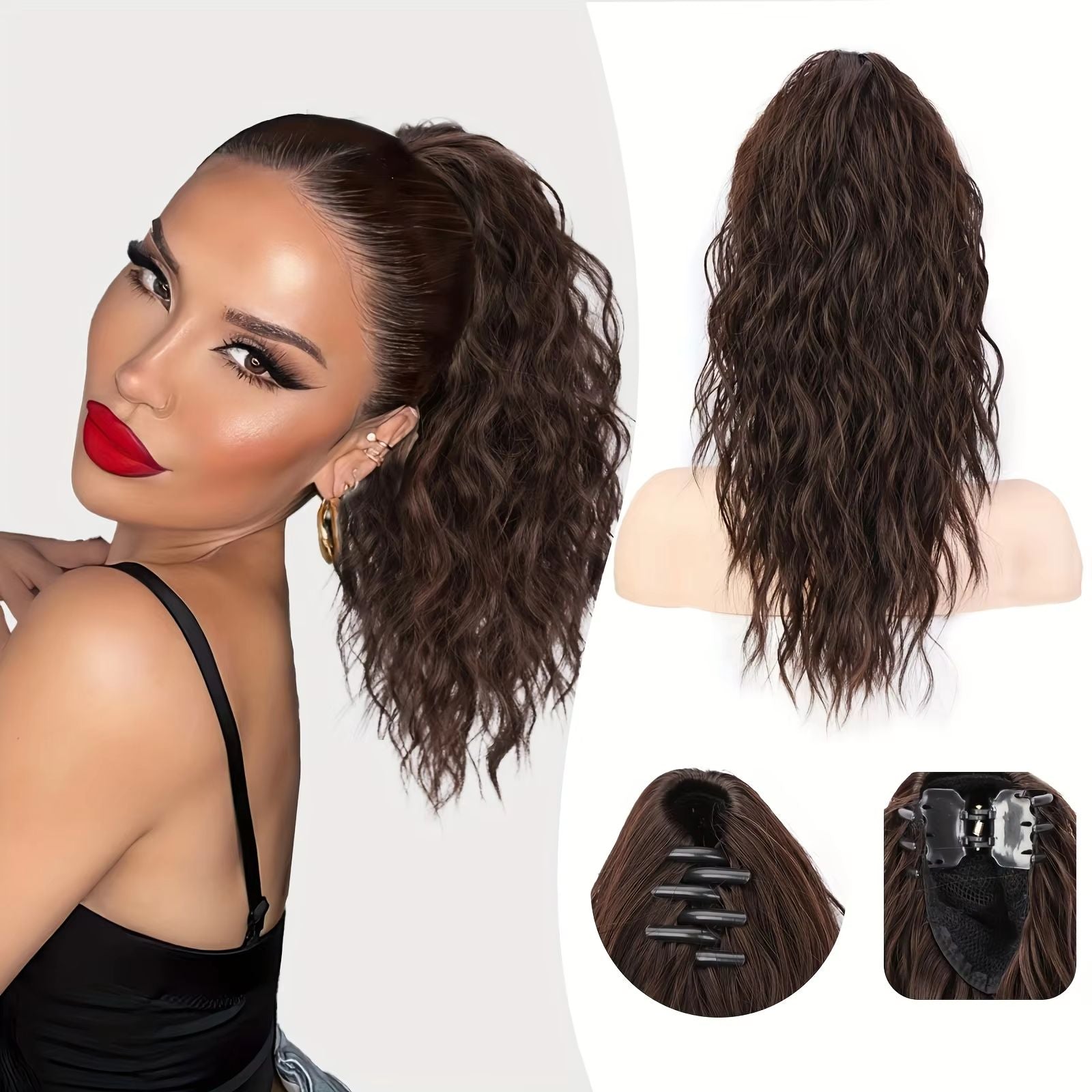 18 Inch Curly Wavy Frizzy Hair Extension with Ponytail