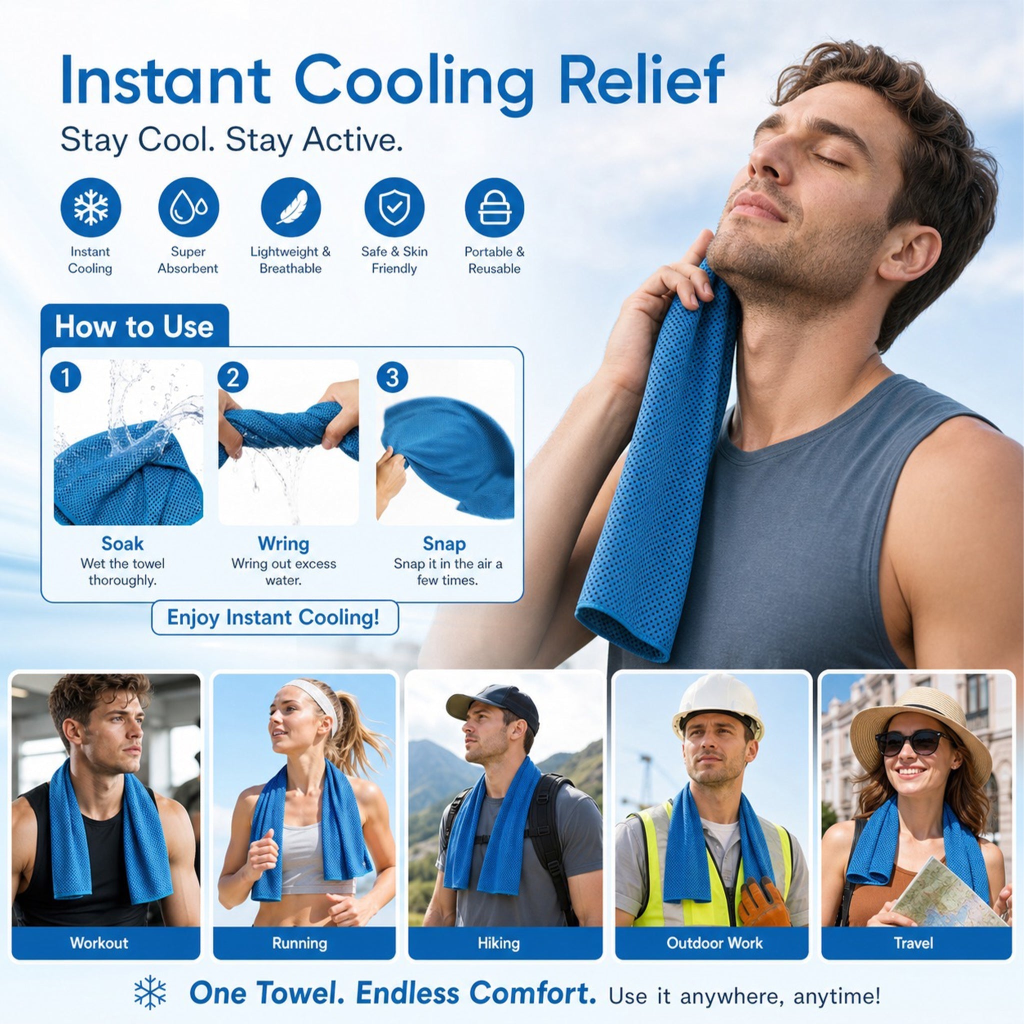 ⏰Last Day Buy 1 Get 1 Free❄💦Cold Sweat Towel You Can Use Anywhere, Anytime! Reusable Soft Absorbent Cooling Portable