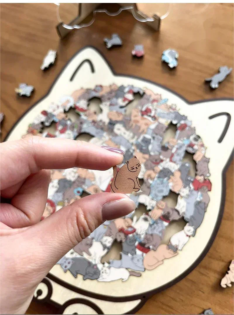 🎅135-Piece Morandi-Colored Cat Shaped Wooden Jigsaw Puzzle