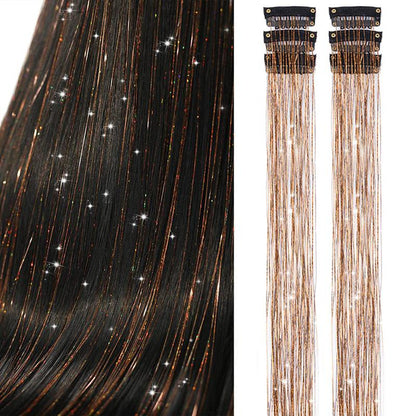 Clip in Hair Tinsel, Pack of 6 Pcs 24 Inch,Glitter Tinsel Hair Extensions 24 Inches, Festival Tinsel Fairy Hair Extension