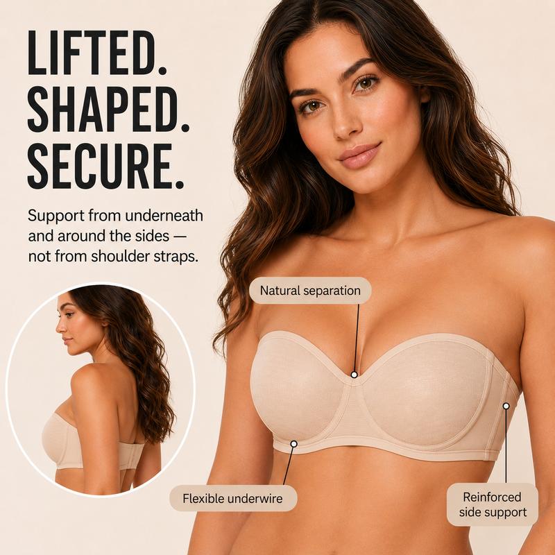 💜Women's Convertible Strapless Minimiser Bandeau Bra Underwire Unlined for Large Bust