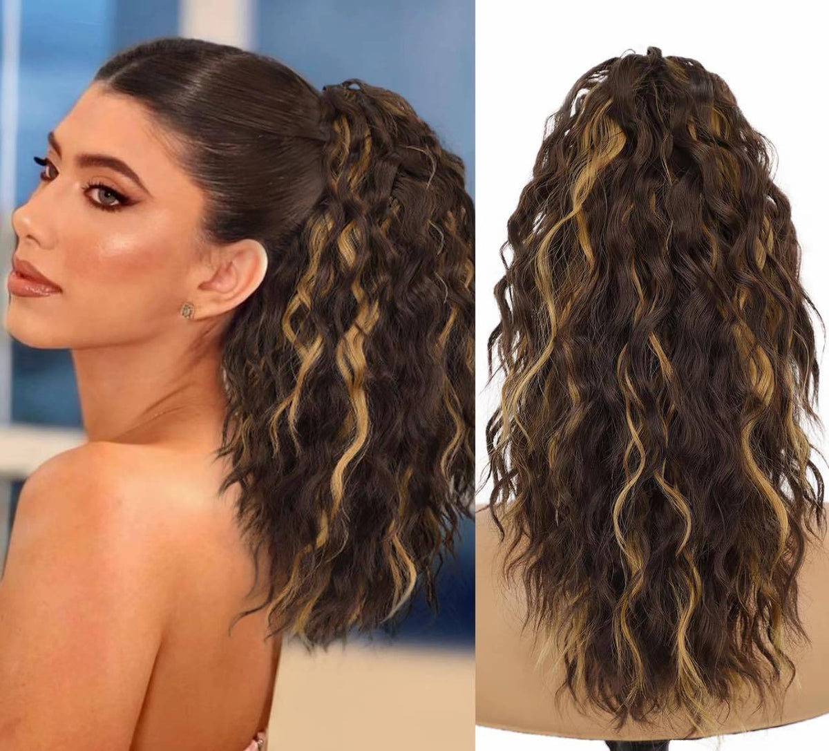 18 Inch Curly Wavy Frizzy Hair Extension with Ponytail
