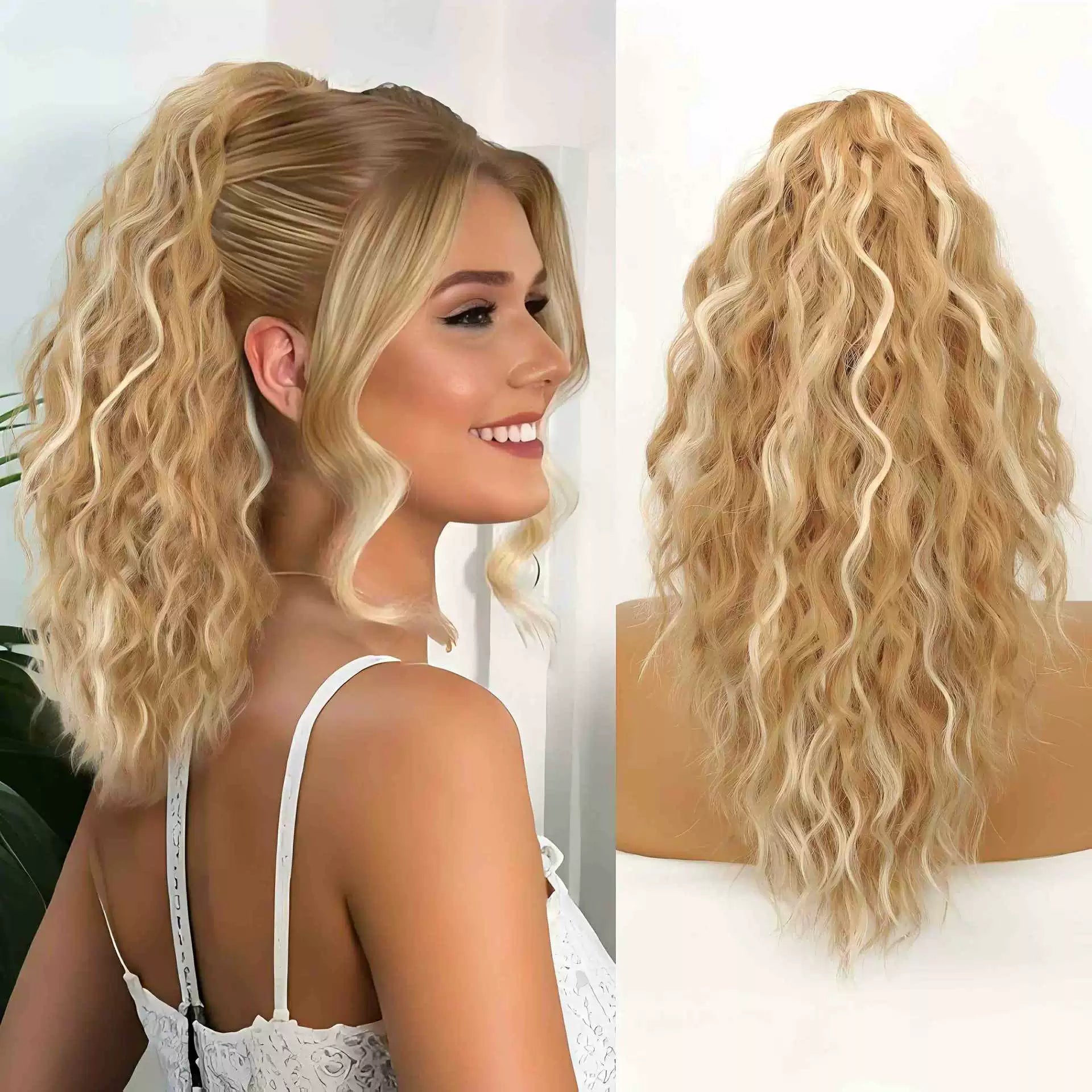 🩷 18 Inch Curly Wavy Frizzy Hair Extension with Ponytail