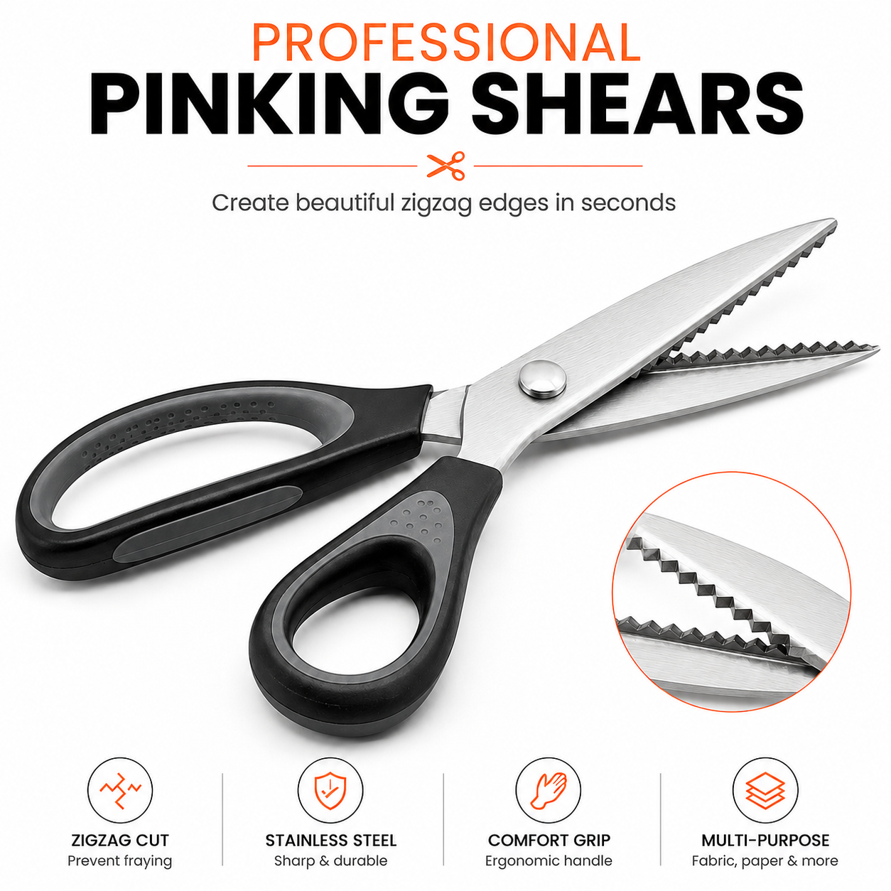 ✂️ Professional Pinking Shears – Sharp Serrated Fabric Scissors for Clean Zigzag Edges