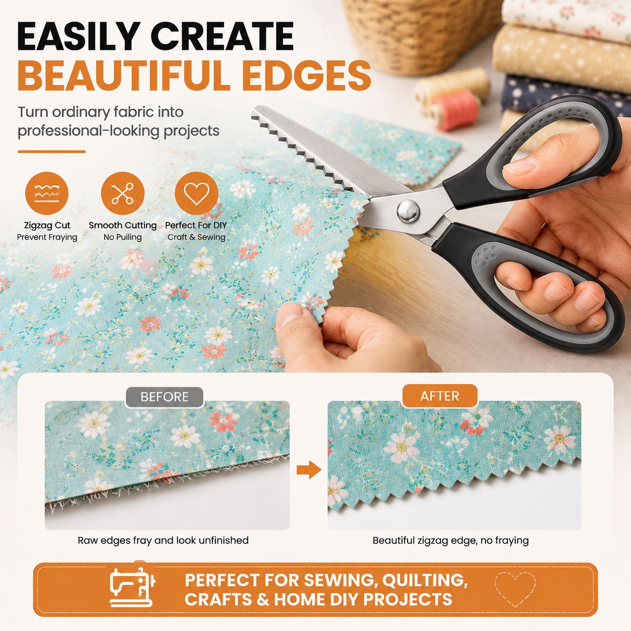 ✂️ Professional Pinking Shears – Sharp Serrated Fabric Scissors for Clean Zigzag Edges