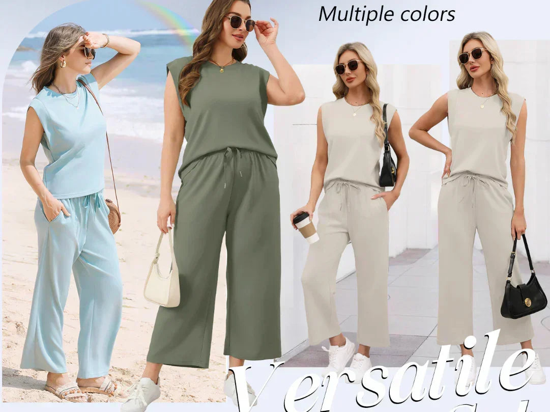 💕2025 Hot Sale 50% OFF🔥2025 New Women's  Sleeveless Top & Wide-Leg Pants 2-Piece Set