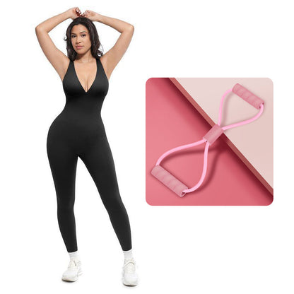 💞50K+ SOLD!🌸High-Stretch V-Neck Jumpsuit – All-day ease for fitness & beyond. Breathable, flexible & effortlessly chic. Your go-to for movement. 🧘‍♀️💫