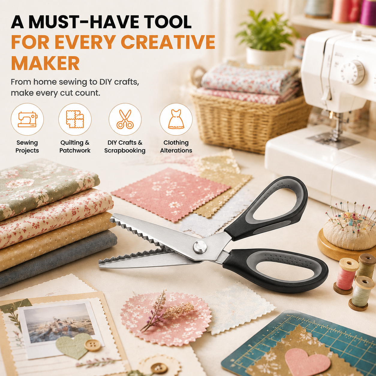 ✂️ Professional Pinking Shears – Sharp Serrated Fabric Scissors for Clean Zigzag Edges