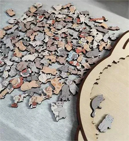 🎅135-Piece Morandi-Colored Cat Shaped Wooden Jigsaw Puzzle