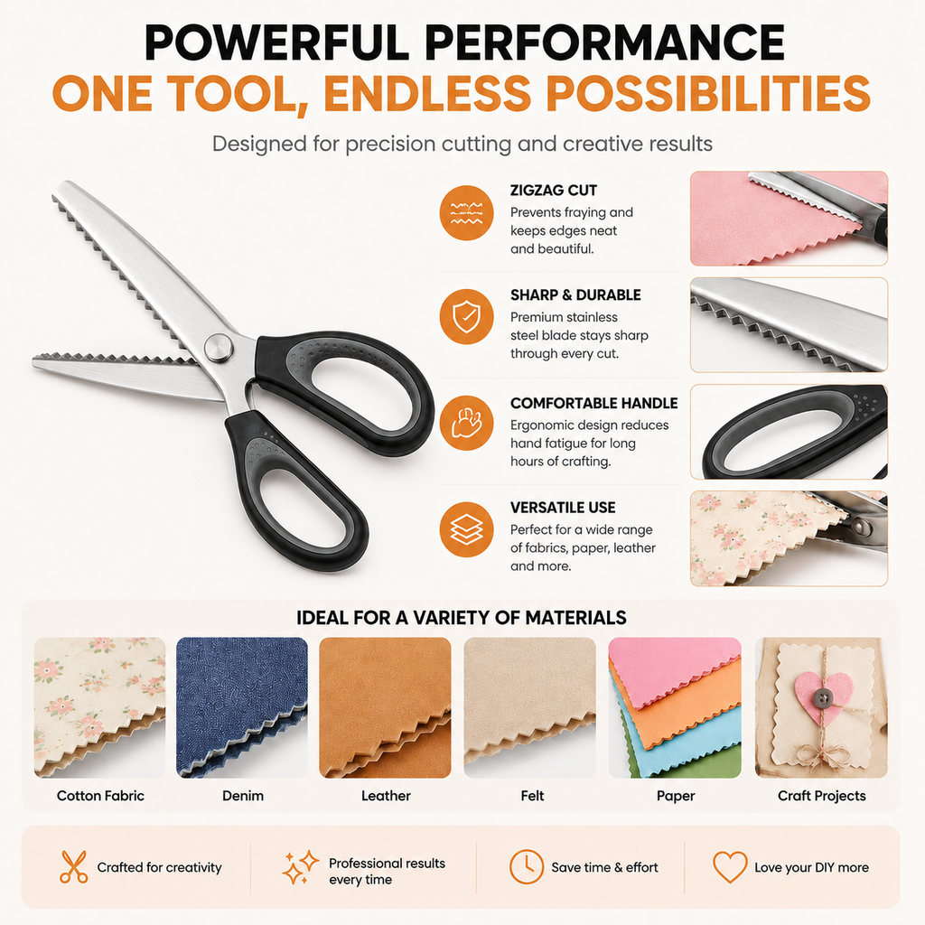 ✂️ Professional Pinking Shears – Sharp Serrated Fabric Scissors for Clean Zigzag Edges