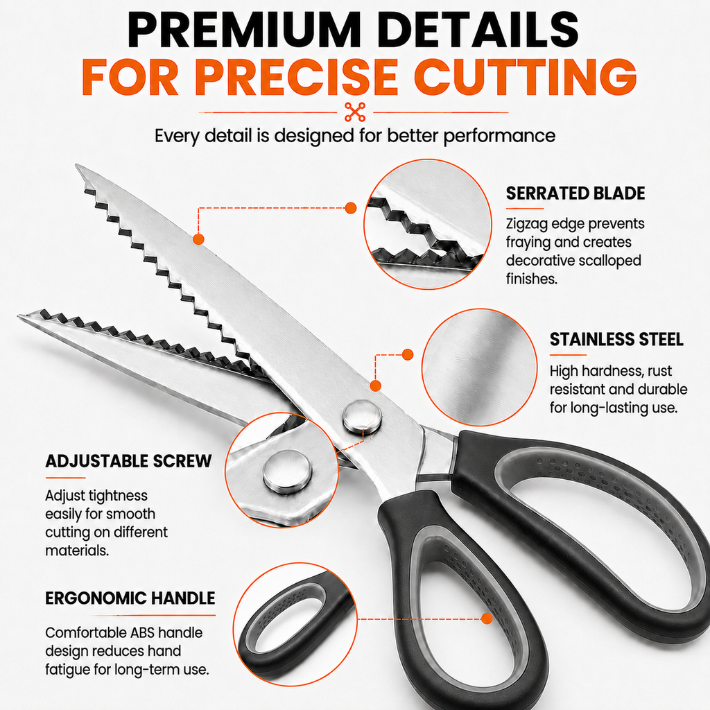 ✂️ Professional Pinking Shears – Sharp Serrated Fabric Scissors for Clean Zigzag Edges