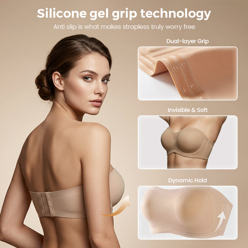 💞Womens Strapless Bras Push Up Bandeau Bra Non Slip Wireless Supportive Padded Bras Seamless Comfortable Tube Jelly Bra