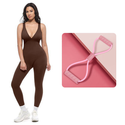 💞50K+ SOLD!🌸High-Stretch V-Neck Jumpsuit – All-day ease for fitness & beyond. Breathable, flexible & effortlessly chic. Your go-to for movement. 🧘‍♀️💫