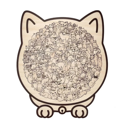 🎅135-Piece Morandi-Colored Cat Shaped Wooden Jigsaw Puzzle