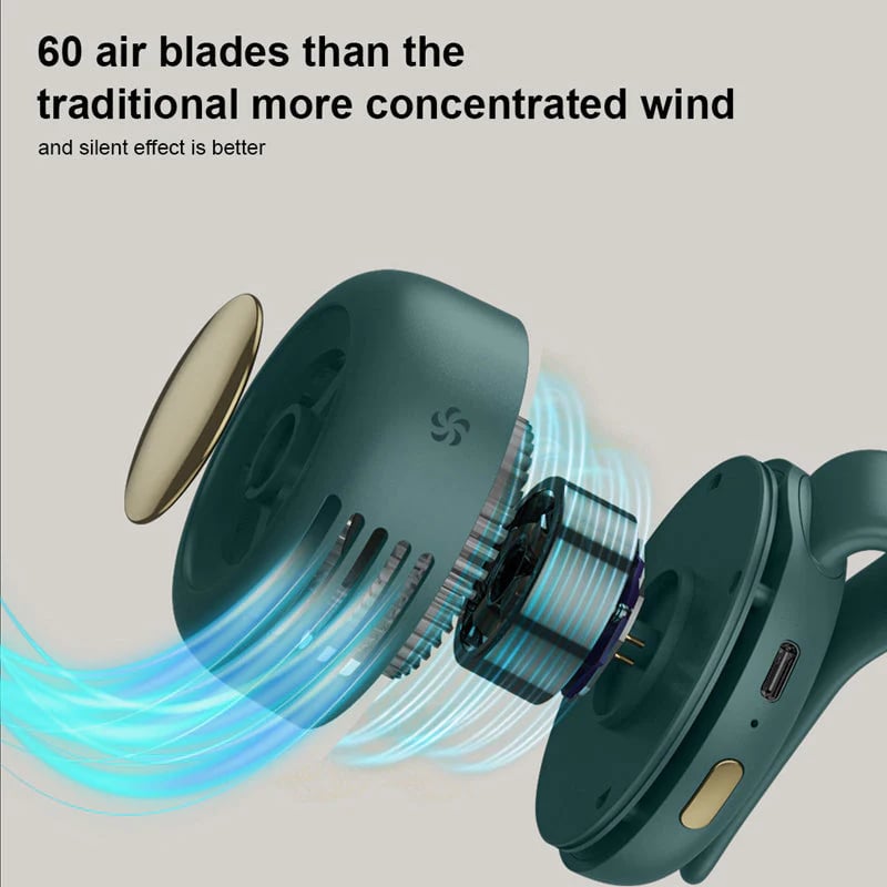 💨 Whirlwind Clip Waist Neck Fan – 2-in-1: clip on waist or wear as necklace. Long 23hr runtime, quiet & powerful (5100rpm). Stay cool hands-free! 🌀🌿