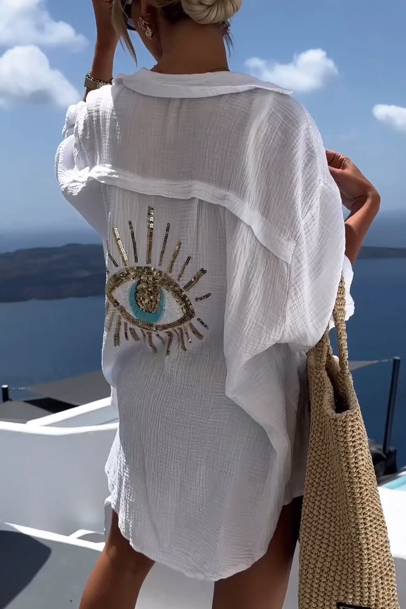 💜 LAST DAY PROMOTION - 50%OFF💜Evil Eye Casual Sequin Beaded Shirt