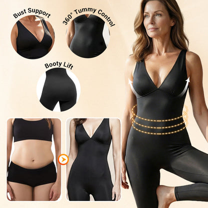 💞50K+ SOLD!🌸High-Stretch V-Neck Jumpsuit – All-day ease for fitness & beyond. Breathable, flexible & effortlessly chic. Your go-to for movement. 🧘‍♀️💫