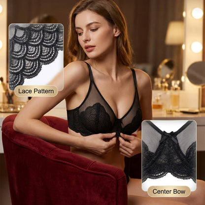 💜Mermaid Scales Sexy Lace Plus Size Unlined Underwire Non-padded Full Coverage Minimizer Bra with Back Smoothingfor Women Large Bust