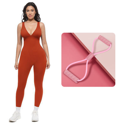 💞50K+ SOLD!🌸High-Stretch V-Neck Jumpsuit – All-day ease for fitness & beyond. Breathable, flexible & effortlessly chic. Your go-to for movement. 🧘‍♀️💫