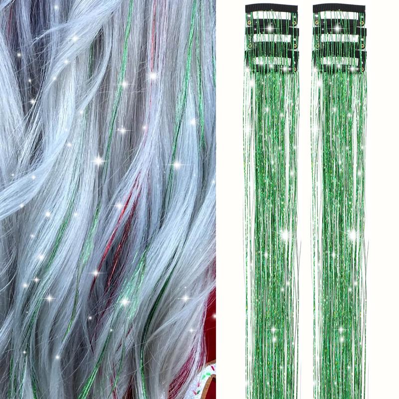 Clip in Hair Tinsel, Pack of 6 Pcs 24 Inch,Glitter Tinsel Hair Extensions 24 Inches, Festival Tinsel Fairy Hair Extension