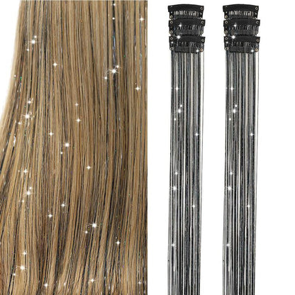 Clip in Hair Tinsel, Pack of 6 Pcs 24 Inch,Glitter Tinsel Hair Extensions 24 Inches, Festival Tinsel Fairy Hair Extension