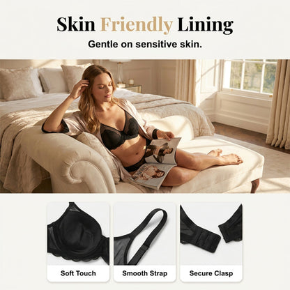 💜Mermaid Scales Sexy Lace Plus Size Unlined Underwire Non-padded Full Coverage Minimizer Bra with Back Smoothingfor Women Large Bust