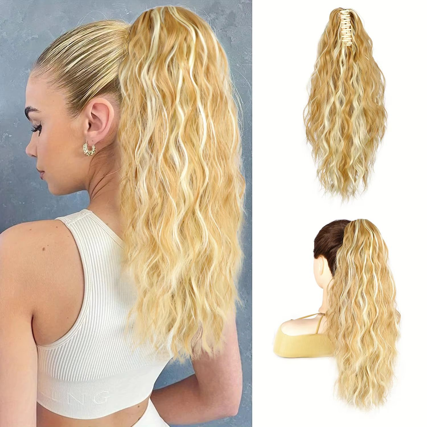 🩷 18 Inch Curly Wavy Frizzy Hair Extension with Ponytail