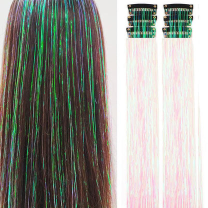 Clip in Hair Tinsel, Pack of 6 Pcs 24 Inch,Glitter Tinsel Hair Extensions 24 Inches, Festival Tinsel Fairy Hair Extension