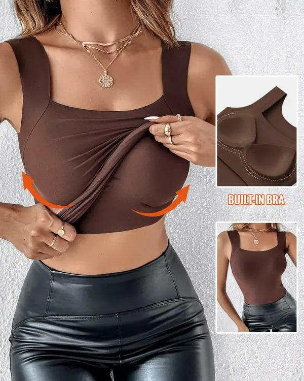2-Piece Set💕Women’s U Neck Thermal Tank Tops with Built-In Bra
