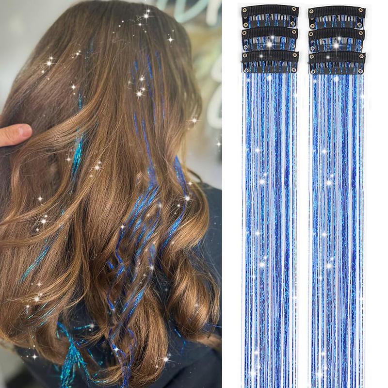 Clip in Hair Tinsel, Pack of 6 Pcs 24 Inch,Glitter Tinsel Hair Extensions 24 Inches, Festival Tinsel Fairy Hair Extension
