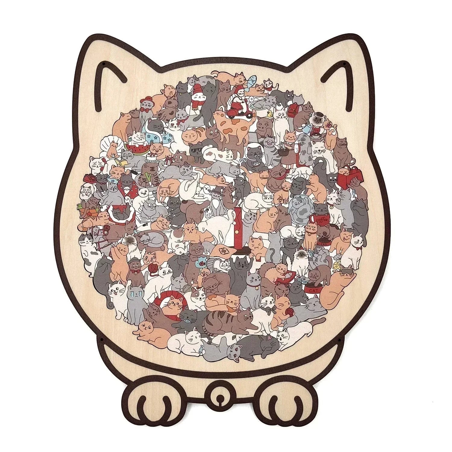 🎅135-Piece Morandi-Colored Cat Shaped Wooden Jigsaw Puzzle