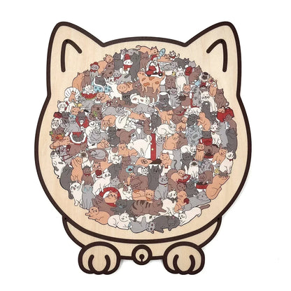 🎅135-Piece Morandi-Colored Cat Shaped Wooden Jigsaw Puzzle