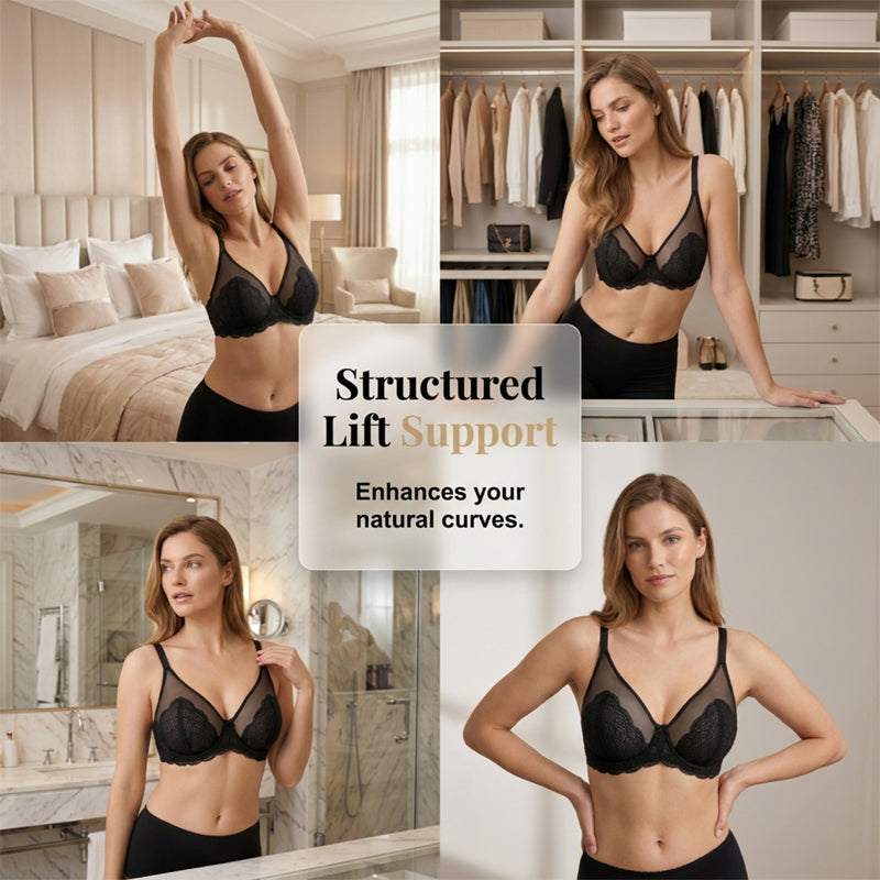 💜Mermaid Scales Sexy Lace Plus Size Unlined Underwire Non-padded Full Coverage Minimizer Bra with Back Smoothingfor Women Large Bust