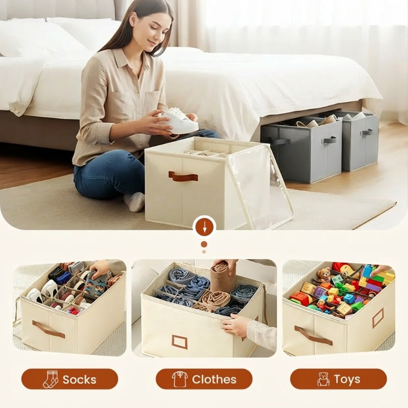 ⏰🔥LIMITED TIME 50% OFF! 👟 Fabric Shoe Organizer Storage Box – Foldable, Large Capacity, Dustproof & Breathable for Closet & Bedroom 🧺✨ zanzzea