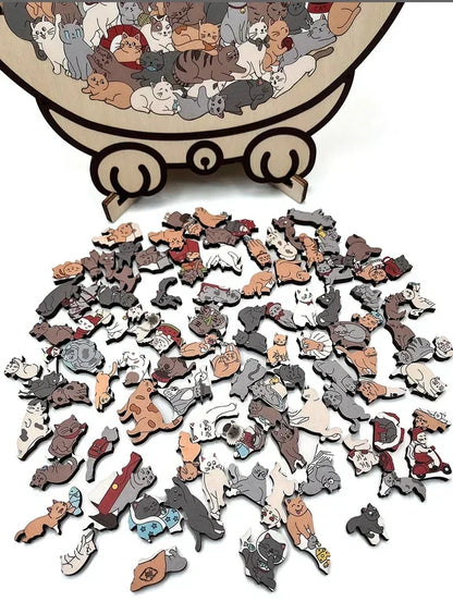 🎅135-Piece Morandi-Colored Cat Shaped Wooden Jigsaw Puzzle
