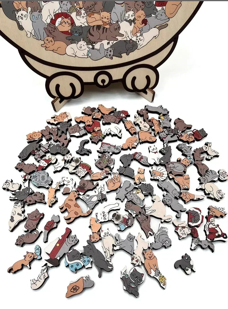 🎅135-Piece Morandi-Colored Cat Shaped Wooden Jigsaw Puzzle