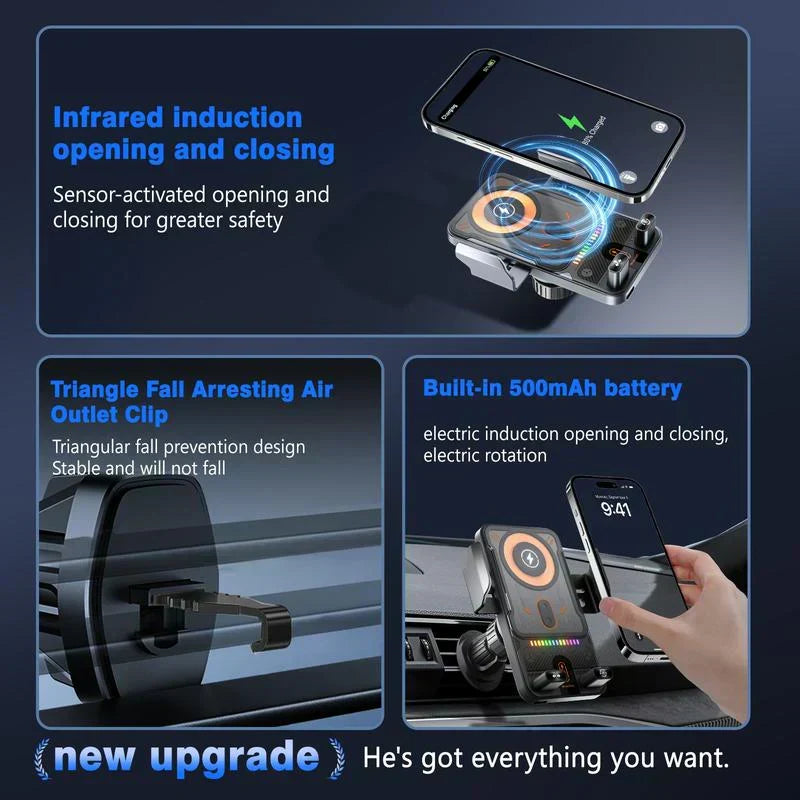 🚗📱 2-in-1 Car Phone Holder & Wireless Charger – 360° Rotation, Strong Grip & Fast Charging 🔋