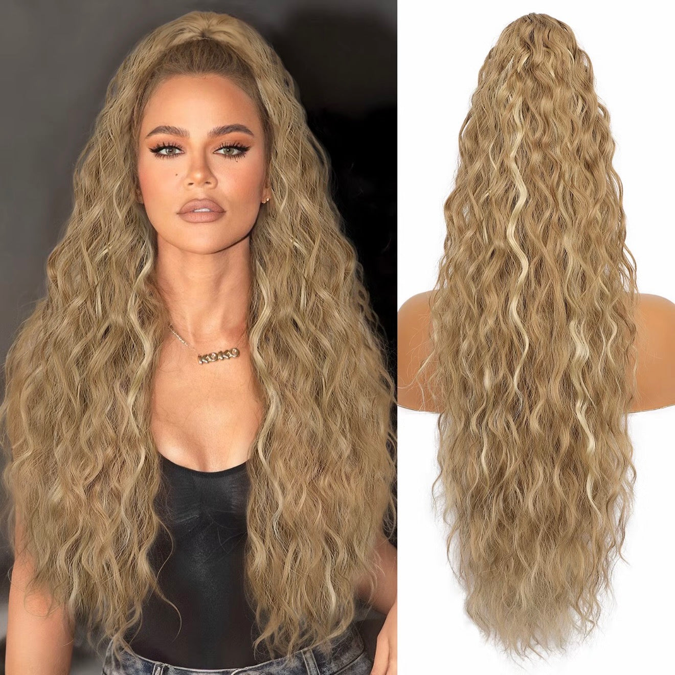 Extension de Cheveux Bouclés Ondulés et Volumineux avec Queue de Cheval