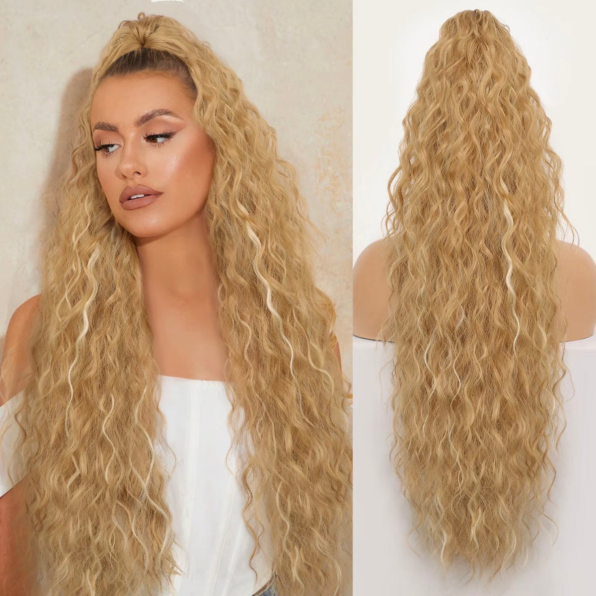 Extension de Cheveux Bouclés Ondulés et Volumineux avec Queue de Cheval