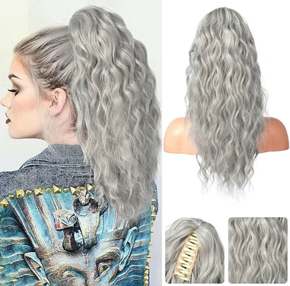 🩷 18 Inch Curly Wavy Frizzy Hair Extension with Ponytail